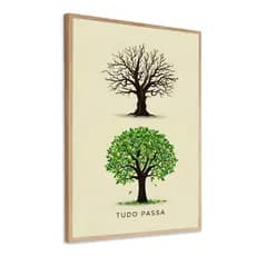 Quadro Decorativo Frase Tudo Passa Árvore Minimalista com moldura 40x60