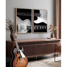 Quadros Música Guitarras Rock Preto E Branco Studio Vidro Bege