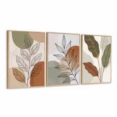 Kit 3 Quadros Decorativos Botânico Boho Folhas Tons Terrosos com moldura