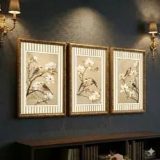 Kit 3 Quadros Clássicos Pássaros Com Moldura Dourada E Vidro