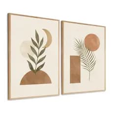 Kit 2 Quadros Decorativos Boho Chic Folhas Terracota sala quarto com Moldura 60x80