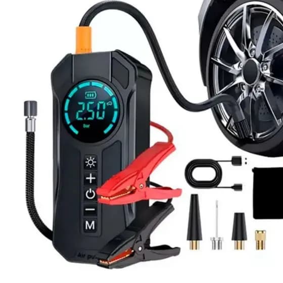 Bomba de Ar Portatil Compressor Inflator Multi-função 4 em 1 PowerBank Calibrador de Carro Auto Pneu