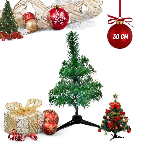 Árvore de Natal de Mesa 30cm Robusta e Bem Cheia Versátil Compacta Charmosa