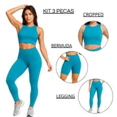 Kit 3 Peças Blackout Zero Transparencia 1Legging 1Cropped & 1Shorts