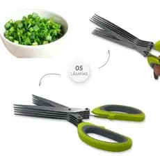 Tesoura Culinária Multi Lâminas 5 Camadas Corte Rápido de Temperos e Ervas Frescas