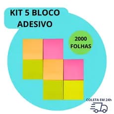 5  Bloco Adesivo Para Recado Com 400 Folhas Cada Diferentes Cores Neon 2000 Folhas Colorido
