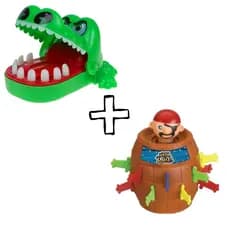 Jacaré e Pula Pirata Brinquedos Crocodilo Morde o Dedo Barril Pirata Original