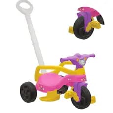 Motoca Triciclo Infantil Velotrol Feminino Com Pedal, Apoio para Pés, Empurrador e Protetor