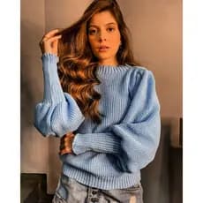 Blusa ELEGANCE manga bufante blusa sueter moda blogueira moda tricot trico inverno tendencia feminina