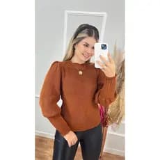 Blusa Tricot ELEGANCIA  Manga Bufante Moda Feminina Blogueira Inverno