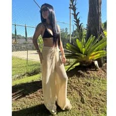 CALÇA PANTALONA LISA saida de praia com ajuste na cintura cordao verao canga tendencia moda blogueira tricot