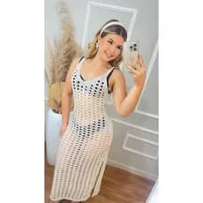 VESTIDO saida de praia LONGO fendas nas duas laterais todo rendado