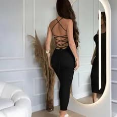 Vestido Midi Trançado nas Costas Tricot Modal Canelado tricô Tendência Verão 2026 Festa Praia