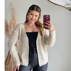 Casaco Cardigã Curto Feminino fio Mousse Tricot Blogueira CAsaquinho Elegante