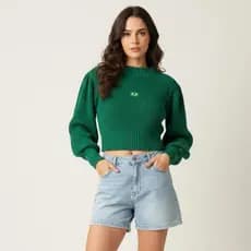 Blusa Cropped Manga BUFANTE BRASIL Hexa Trico inverno Moda Blogueira Trico Lancamento