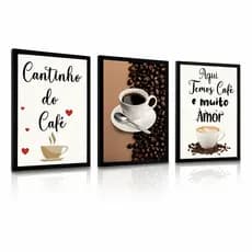 Kit Quadros Decorativos 3 Peças Cantinho do Café Amor Coffee Cafeteria Cozinha Padaria Restaurante