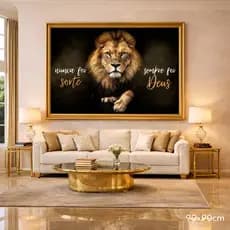 Quadro Decorativo 120x80cm Leão Judá Nunca Foi Sorte Sempre Foi Deus Decoração De Parede Mdf Adesivo