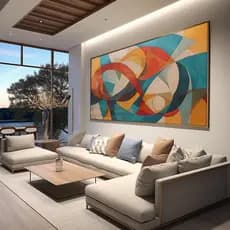 Quadro Decorativo 110x80cm Mosaico Linhas e Círculos  Hall da Luxo Sala Quarto Casa Decoração Parede