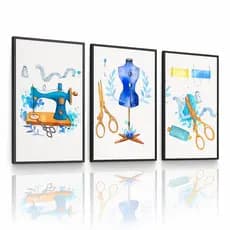 Quadros Decorativos Kit 3 Peças Cantinho Da Costura Azul