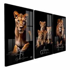 Quadros Decorativos Leão Leoa 4 Filhotes Rei Rainha Fé Amor Sala Hall Quarto Religioso Tamanho Gg