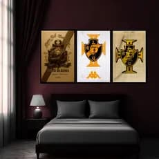Kit 3 Quadros decorativos vasco da gama dourado - Gigante da colina full hd premium hall grande