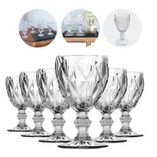 Jogo Taças Diamante Vidro 340ml Copo Diamond Moderno Luxo Água Bebida Vinho Kit Moderno Butter Cream