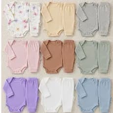 Kit 4 Peças Body Conjunto Infantil Pagão Canelado Body e Calça Roupa para Bebê 2 Conjuntos Envio Rápido