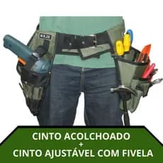 Cinto Duplo Solze Verde Militar para ferramentas. Bolsa Multiuso + Coldre para parafusadeira + cinto acolchoado e fivela