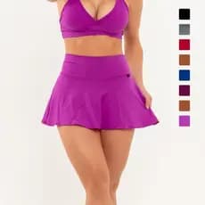Short Saia Dupla Camada Tapa Bumbum Fitness Academia Cintura Alta Suplex Zero Transparência  Premium