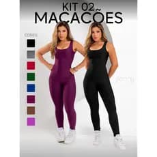 Kit 2 Macacões Longos Zero Transparência Fitness Premium Legg Feminino Academia Treino Bojo Removível Conjunto