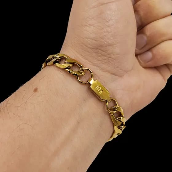 Pulseira Masculina 10mm Grumet Maciça Moeda Antiga Legítima com Fecho Gaveta e Marcação 18K