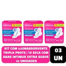 Kit com 03un Absorvente Intimus Tripla Proteção Cobertura Extra Suave Com Abas com 32 unidades