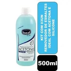 Kit com 03un Removedor de Esmalte Ideal com Acetona e Silicone 500ml