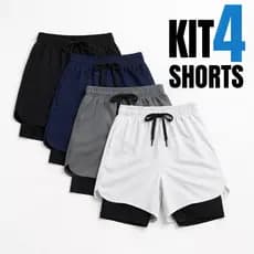 Kit 4 Shorts 2 em 1 Masculino Bermuda Academia BlackFit com Bolso Interno Compressão Corrida Treino