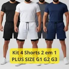 Kit 4 Shorts 2 em 1 PLUS SIZE Bermuda Masculina Academia duplo Compressão Bolso Celular Ultra Leve