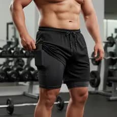 Shorts PLUS SIZ Masculino 2 em 1 Com Elastano Secagem Rápida Para Academia e Treino