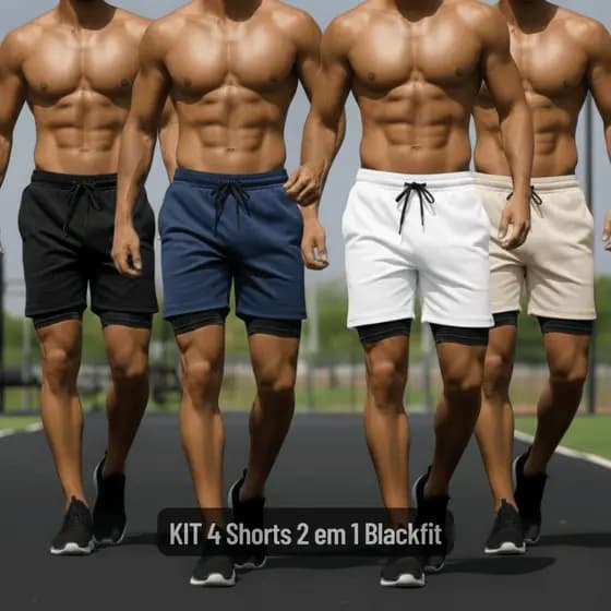Kit 4 Shorts 2 em 1 Masculino Bermuda Academia Corrida Com Bolso Oculto