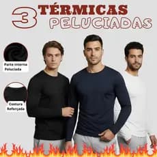 Kit 3 Blusas Térmicas Masculinas Peluciadas Manga Longa Conforto Inverno Frio