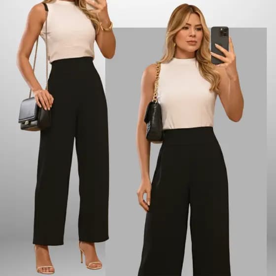 Calça Duna Pantalona Cintura Alta Soltinha Casual Alta Elasticidade P ao GG Calca Social