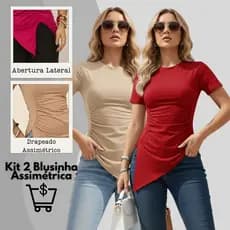 Kit 2 Blusinha Drapeada Básica Moda Gringa Camiseta Preto Suplex Premium Slim Tendência 2026