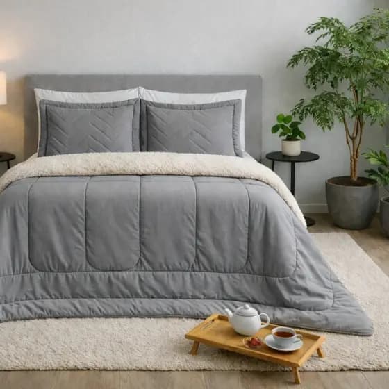 Coberdrom Plush Casal Queen Sherpa Edredrom Pele de Carneiro 2,40m x 2,20m