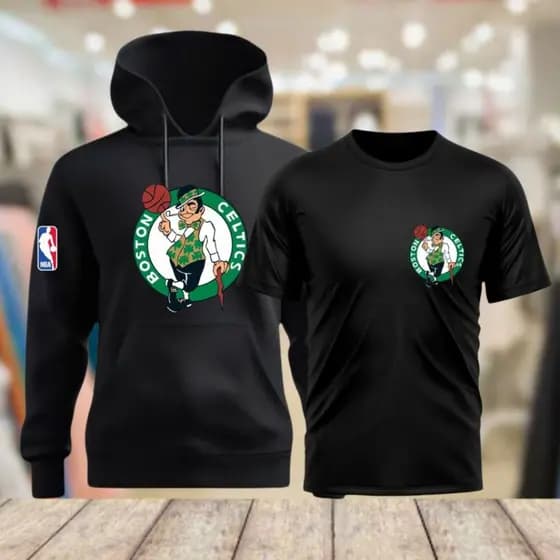 Kit Moletom Canguru Blusa de Frio + Camiseta Masculina 100% Algodão Boston Celtics Basquete