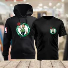 Kit Moletom Canguru Blusa de Frio + Camiseta Masculina 100% Algodão Boston Celtics Basquete