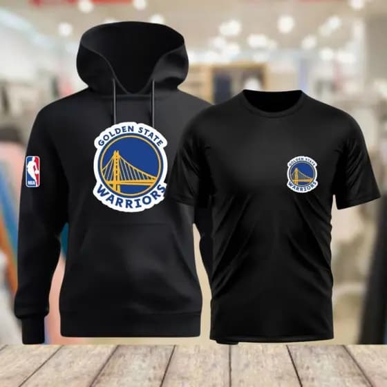 Kit Moletom Canguru + Camiseta Masculina 100% Algodão Golden State Warriors Basquete