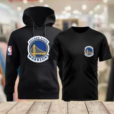 Kit Moletom Canguru + Camiseta Masculina 100% Algodão Golden State Warriors Basquete