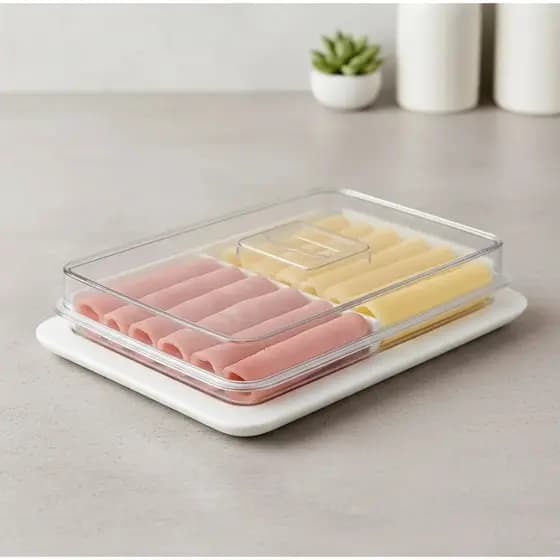 Pote Porta Frios Organizador Geladeira Duplo Presunto Queijo - Branco - Porta queijo - Porta presunto