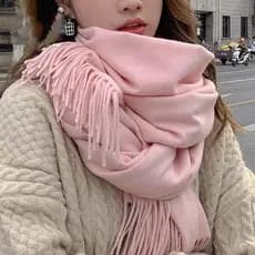 Cachecol de Inverno Pashmina Lisa 230g com Franjas – Quente e Confortável