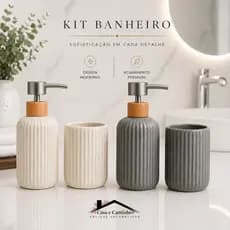 Kit Banheiro 2 Peças Lavabo Porta Dupla Sabonete Líquido Dispenser Porta Escova Decoração