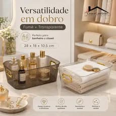 Organizador Acrílico Premium Com Alça Dourada Luxo Banheiro Quarto Perfumes Skincare Mesa Multiuso