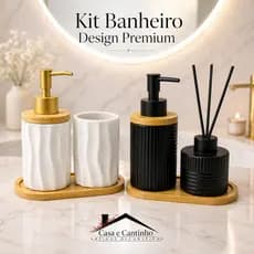 Kit Banheiro Lavabo Porta Sabonete liquido Dispenser e Porta Escova de Dente Cerâmica Decoração